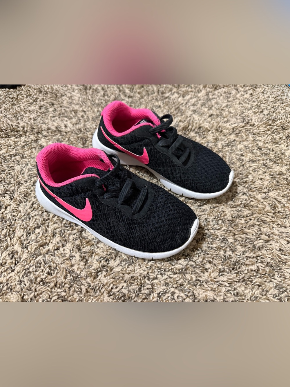 Nike Kids Black Sneakers with Bright Pink Swoosh